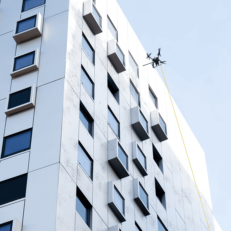 Drone ved boligbygg